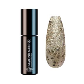 Diamond Nails ojă semipermanentă Sclipici Auriu cu Hexagoane Aurii DN115 7ml cu efect strălucitor și luxos