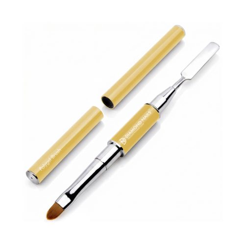 Pensulă Profesională PolyGél și Acryl Gel cu Spatulă 2 în 1 - Galbenă