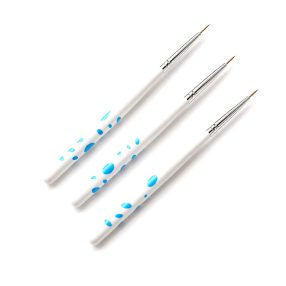 Set 3 Pensule pentru Nail Art – Alb cu Buline Albastre