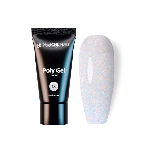 Polygel 18 White Unicorn – Polygel milky white cu sclipiri aurora – Diamond Nails